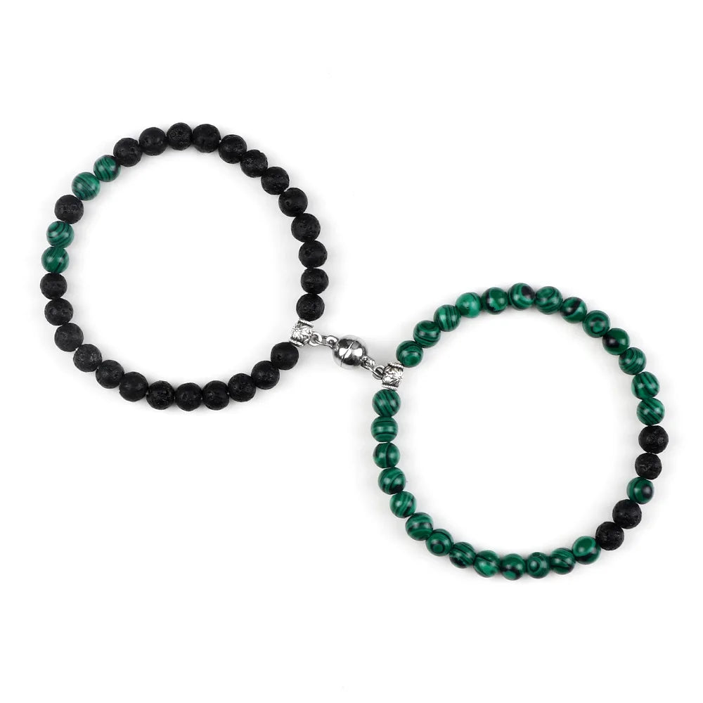 Elastic 6mm Stone Beads Heart Magnetic Tiger Eye for Couple Lover Bracelet ST257