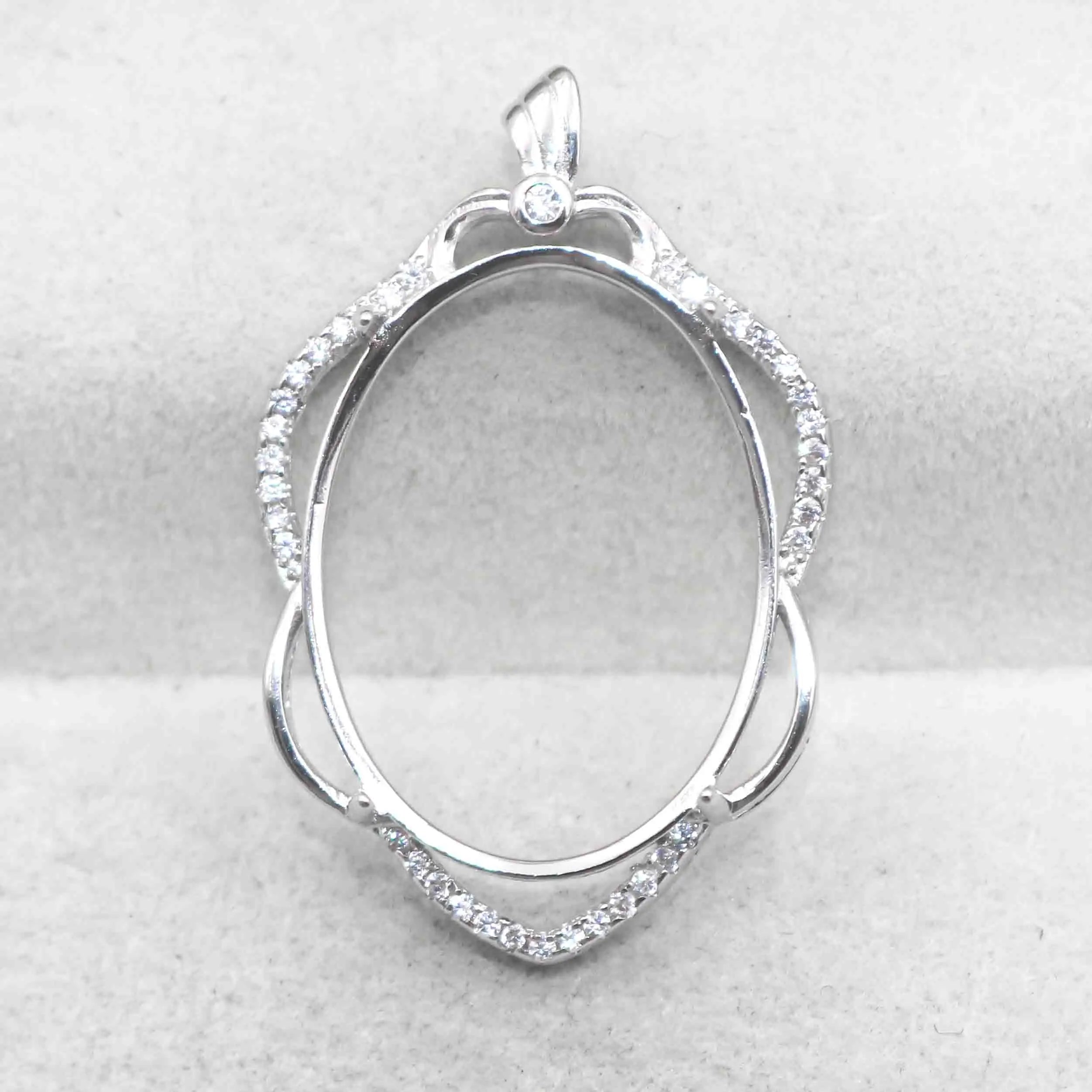 Sterling Silver 17*23mm Semi Mount Pendant Empty Frame Blank Support Setting S925 Base Holder Without Center Stone for DIY Inlay