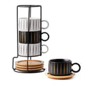 Wholesale Nordic Black White Marble 6 oz Stacking Ceramic Mugs Espresso Mug Cappuccino Cup Set with Bamboo Holder