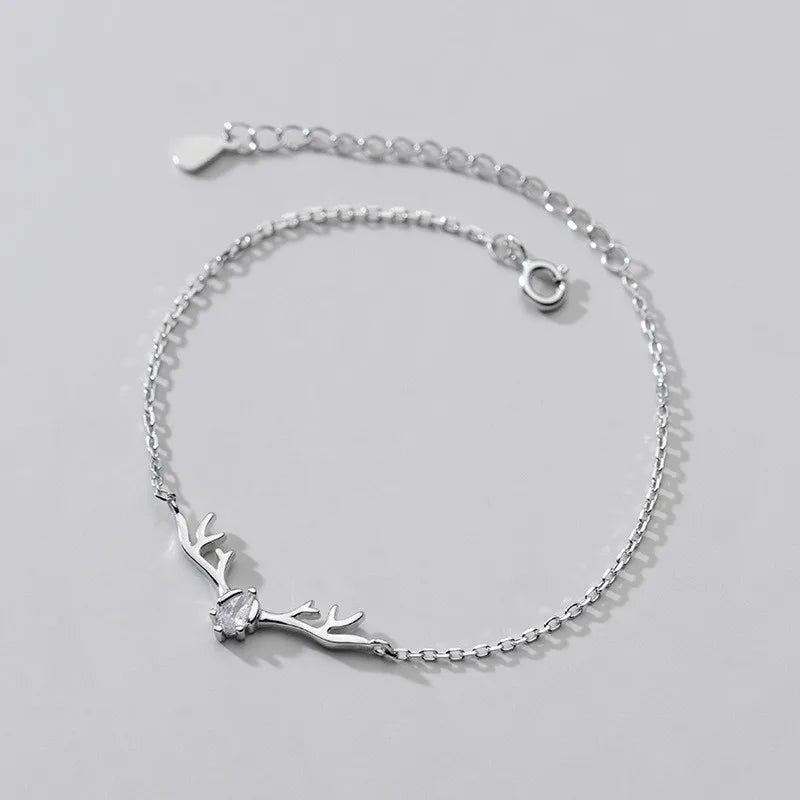 Fashion Jewelry 925 Sterling Silver Bracelet Antlers Elk Deerhorn Diamond Charm Bracelets for Women Christmas Gift