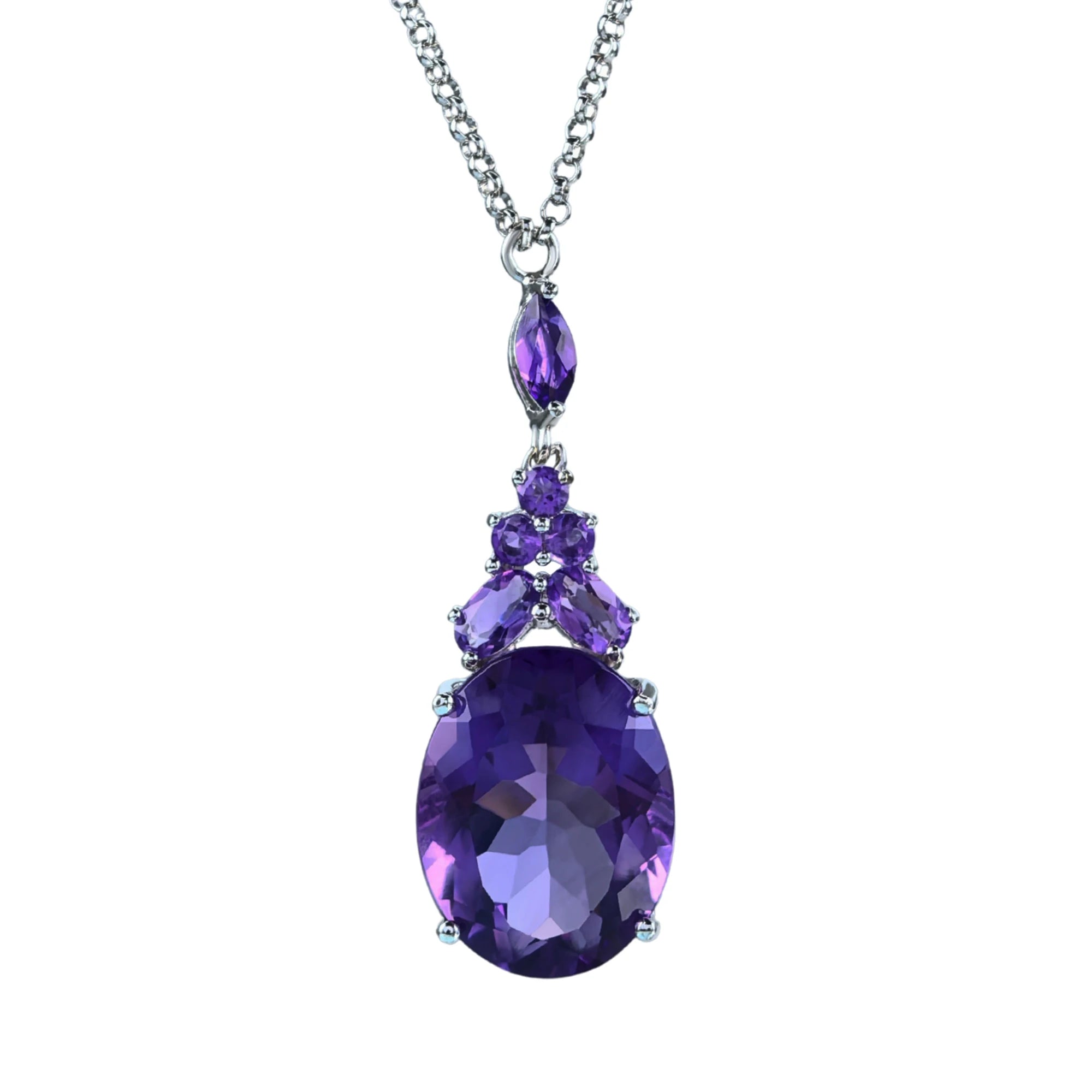 Graceful Rhodium Plated Silver 925 Jewelry Natural Amethyst Necklace for Women Birthday Gift
