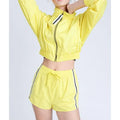 Coord Set Cropped Coat With Zippers and Shorts 2 Pieces Set for Women Windbreaker  Cropped Jacket Elastic Waistband Shorts