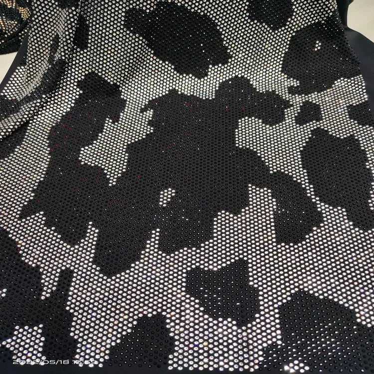 SS10 Rhinestones Soft Touch Stretch Custom Rhinestone Leopard Pattern Design Diamond Fabric for Party Dress