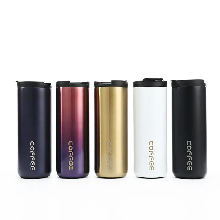 New Latest Double Wall Stainless Steel Thermal Vacuum Flask Portable Insulated Gradient Color Coffee Cup with Lid Mugs