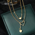 Fashion New Design Gold Color Heart Pendant Double Layer Necklace for Women Jewelry