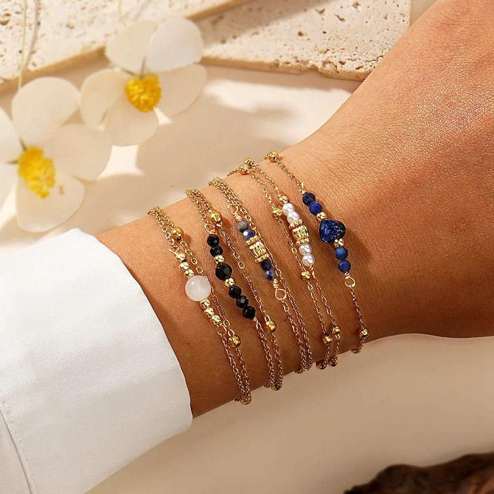 Zooying Semi-Precious Gemstone Bracelet Boho Delicate Natural Stone 18K PVD Gold Plated Waterproof No Tarnish Bracelet
