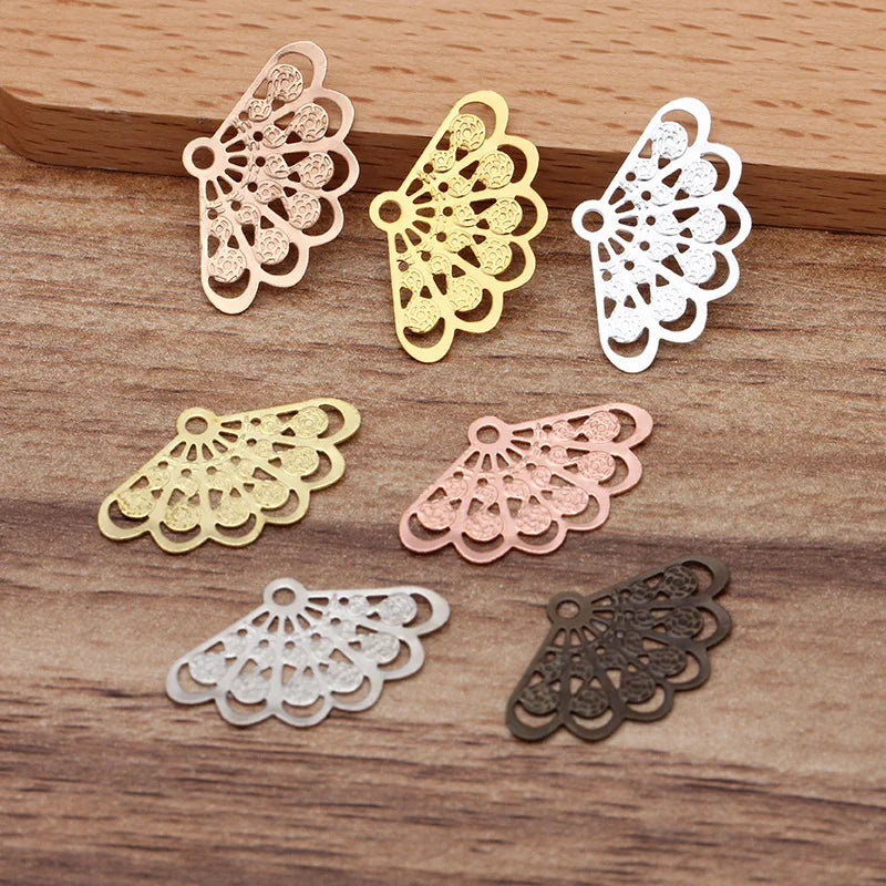 Brass Fan Shape Filigree Sector Charms Pendant for Necklace Pendants DIY Handicraft Jewelry Finding Accessories