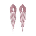 Sparkly Rhinestone Tassel Chandelier Teardrop Dangle Earrings Trendy Non-Pierced Prom Jewelry for Brides and Bridesmaids