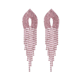 Sparkly Rhinestone Tassel Chandelier Teardrop Dangle Earrings Trendy Non-Pierced Prom Jewelry for Brides and Bridesmaids