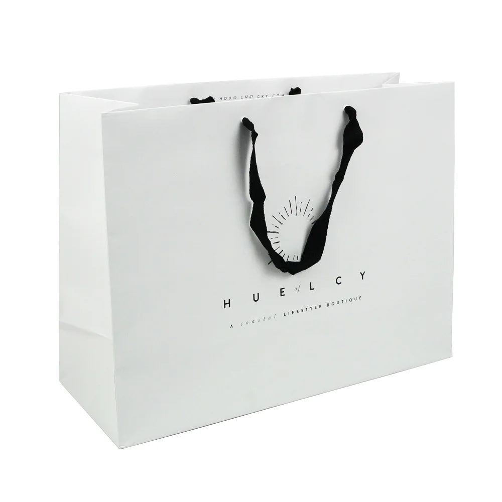 Personal Logo Customised Branded White Shopping Bag Eco-Friendly Recycled Materials Luxury Small Boutique Retail Paper Bags