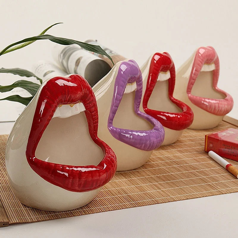 Handmade Ceramic Creatives Lip Shaped Ashtray Personality Ornaments for Fashion Home Decoration