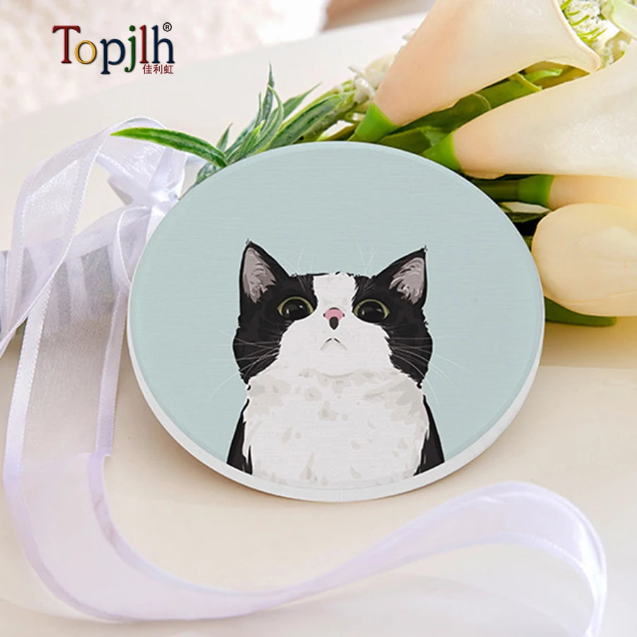 Topjlh Wholesale Sublimation Ceramic Coaster Glossy Round Sublimation Blanks Water Absorbent Ceramic Coaster With Cork Back