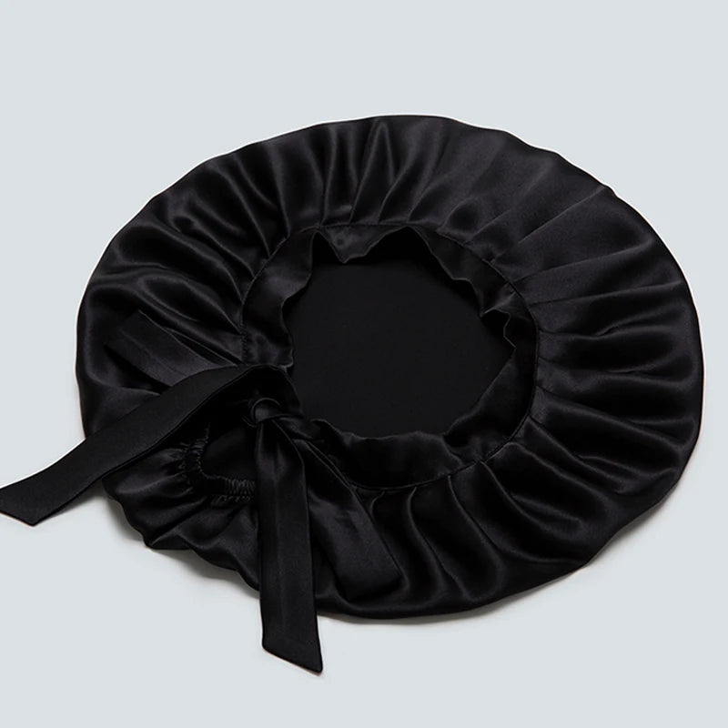 Customizable Wholesale 6A Grade 100% Pure Mulberry Silk Soft Comfortable Hair Bonnet Sleep Turban Silk Cap with Long Ribbon