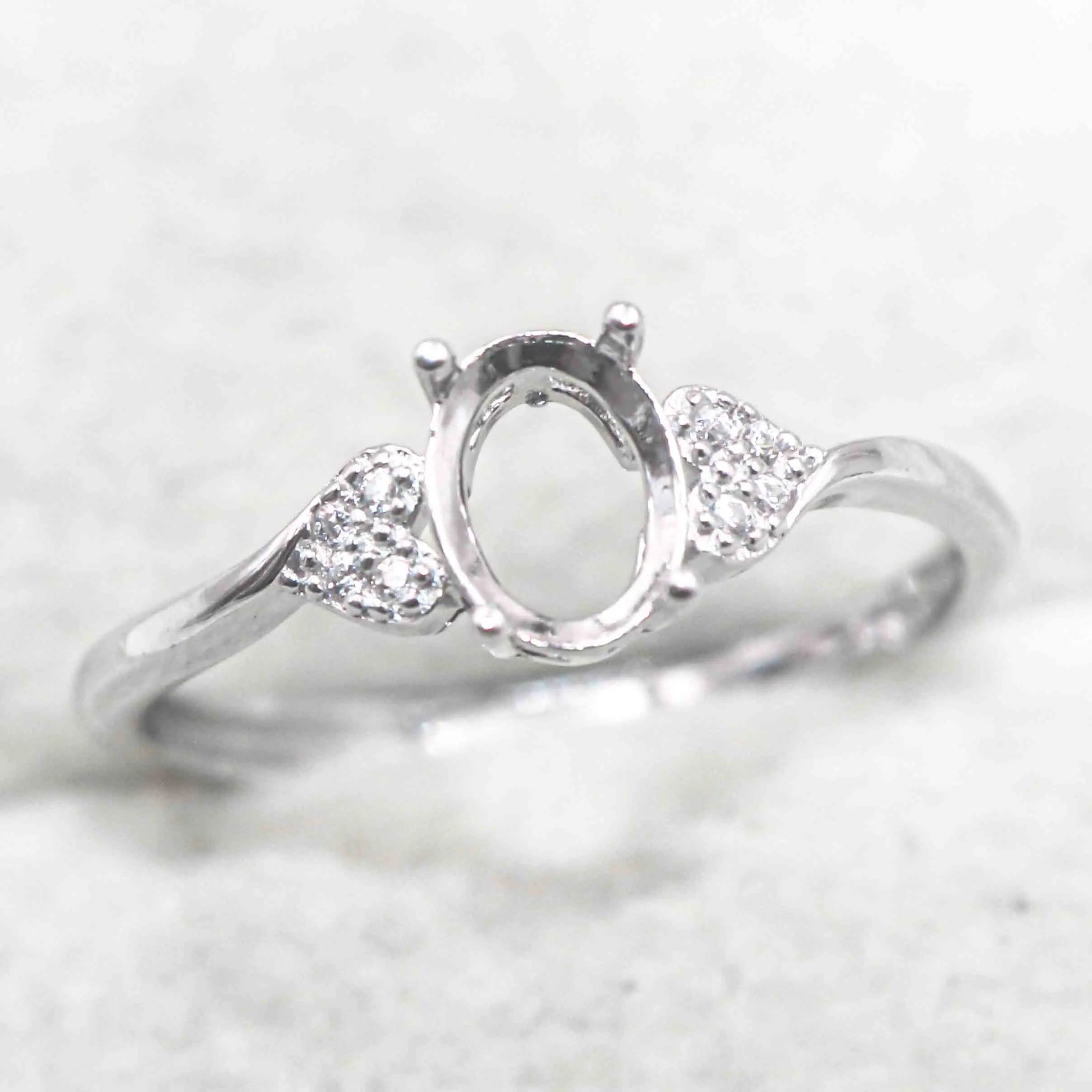 Sterling Silver 5*7mm Semi Mount Ring Frame Empty Blank Support Claw Setting S925 Base Holder Without Center Stone for DIY Inlay