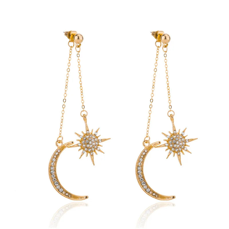 Dainty Long Dangle Earrings for Women Girls Fashion Jewelry Cute Gold Silver Dangly Upgrade Moon Stars Sun Earring