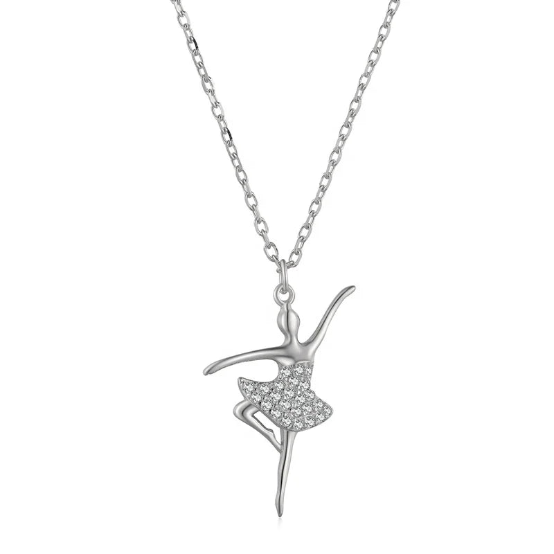 Trending Fine Jewelry Cubic Zirconia Elegant 925 Sterling Silver Girl Ballet Necklace for Kids Girls