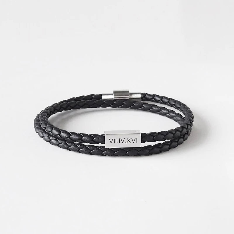 2026 New Arrivals Custom Engraved Statement Black / Brown Personalized Men Leather Bracelet for Watch Luxury Gift