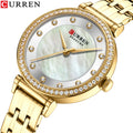CURREN 9087 New Simple Elegant Quartz Watch for Women Shell Dial with Rhinestones Silver Rose Stainless Steel Band Wife Gift