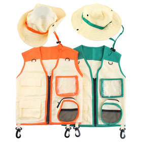 Outdoor Explore Kit Kid Vest and Hat Set Adventure Kits Premium Explore Safari Costume Cargo for Boys Girls Toy