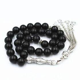Natural Stone Worship Prayer Hajj Beads Gemstone Islamic Praise Beads Black Onyx 33beads 10mm Muslim Rosary Beads Bracelet