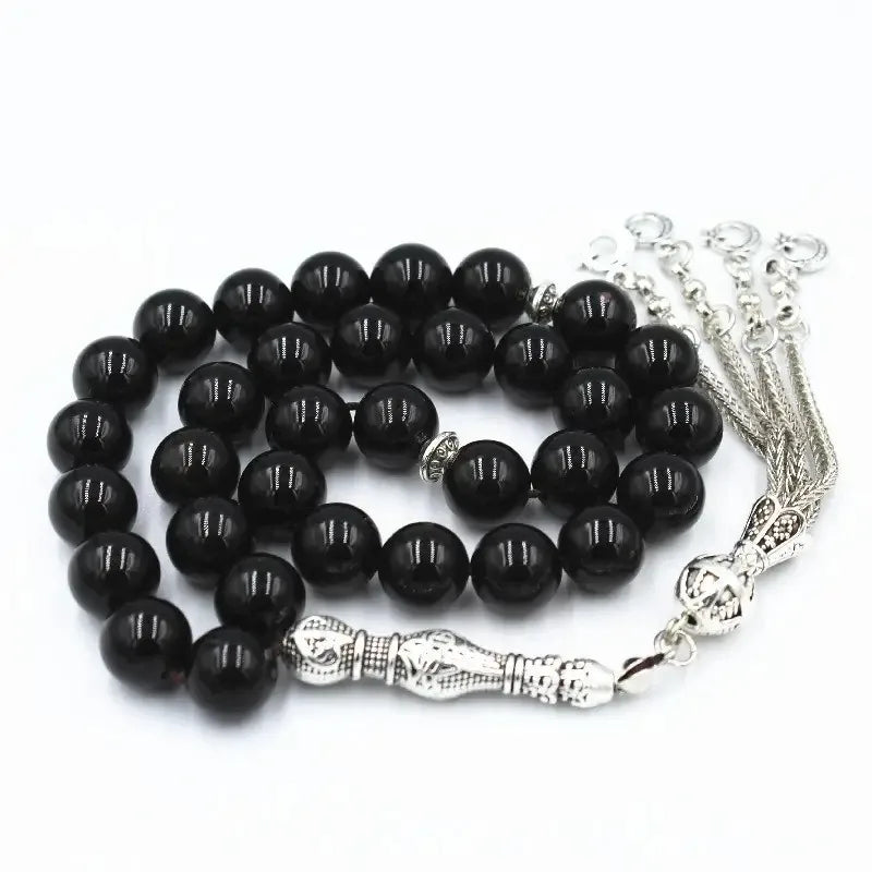 Natural Stone Worship Prayer Hajj Beads Gemstone Islamic Praise Beads Black Onyx 33beads 10mm Muslim Rosary Beads Bracelet