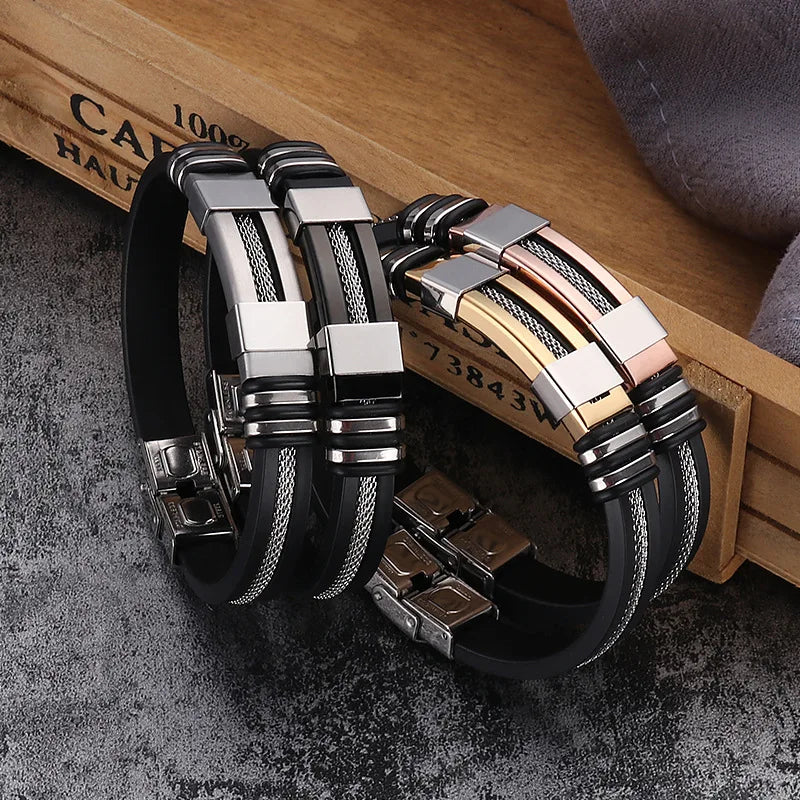Wholesale New Style Silicone Stainless Steel Bracelet Popular Fashion Personality Mens Bracelet