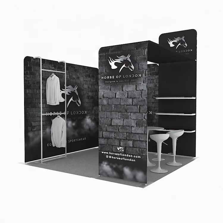 Folding Aluminum Tube 10x10 Portable Tension Fabric Backdrop Clothing Rack Display Tradeshow EXPO Garment Trade Show Booth