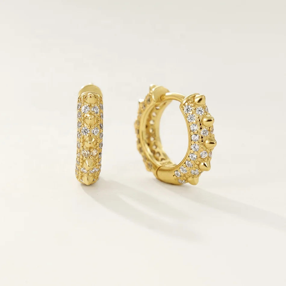 Nagosa Geometric 18k Gold Vermeil 925 Sterling Silver Cubic Zirconia Spike Huggie Hoop Earrings