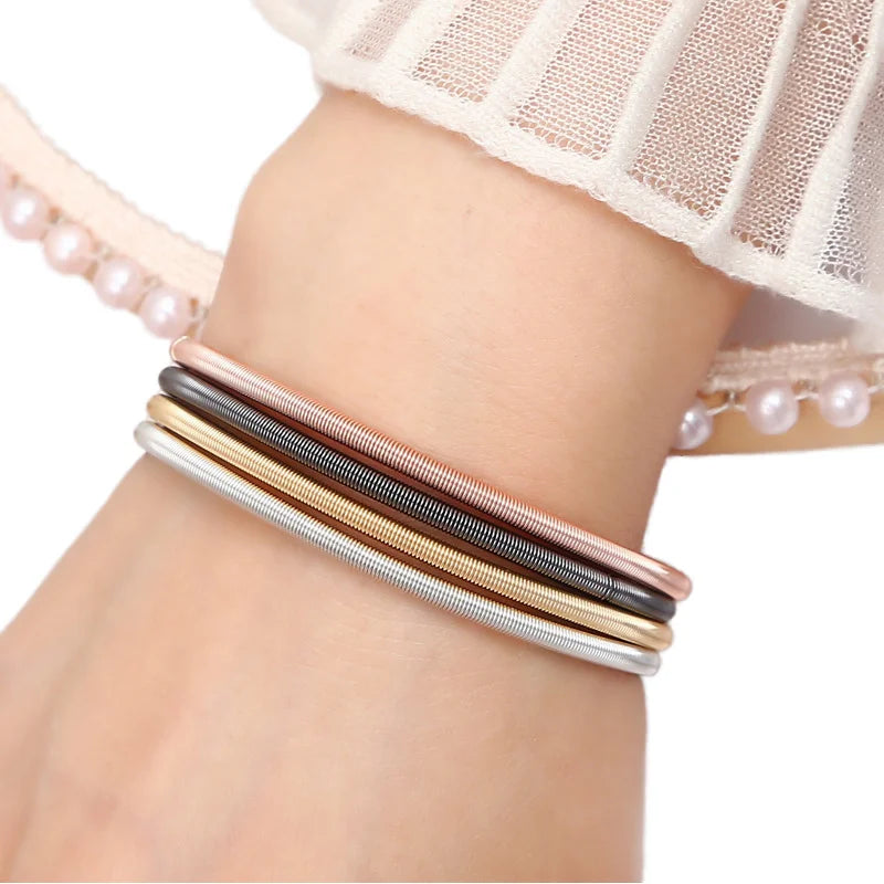 New Arrival Women's Minimalist Adjustable Stainless Steel Spring Bracelet 3mm Thickness Fashion Tennis Bracelets
