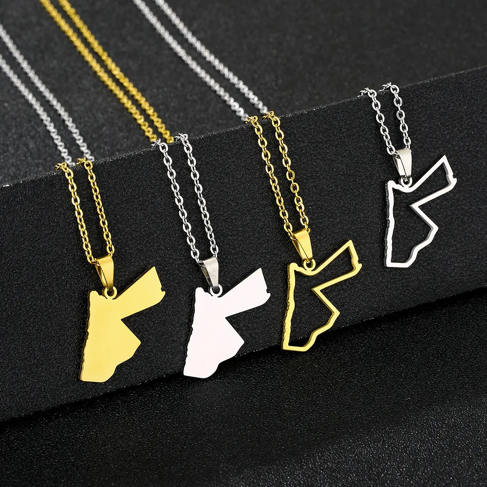 Stainless Steel the Hashemite Kingdom of Jordan- Map Charm Necklace 18K Gold Plated Jordan- Map Pendant Chain Necklace