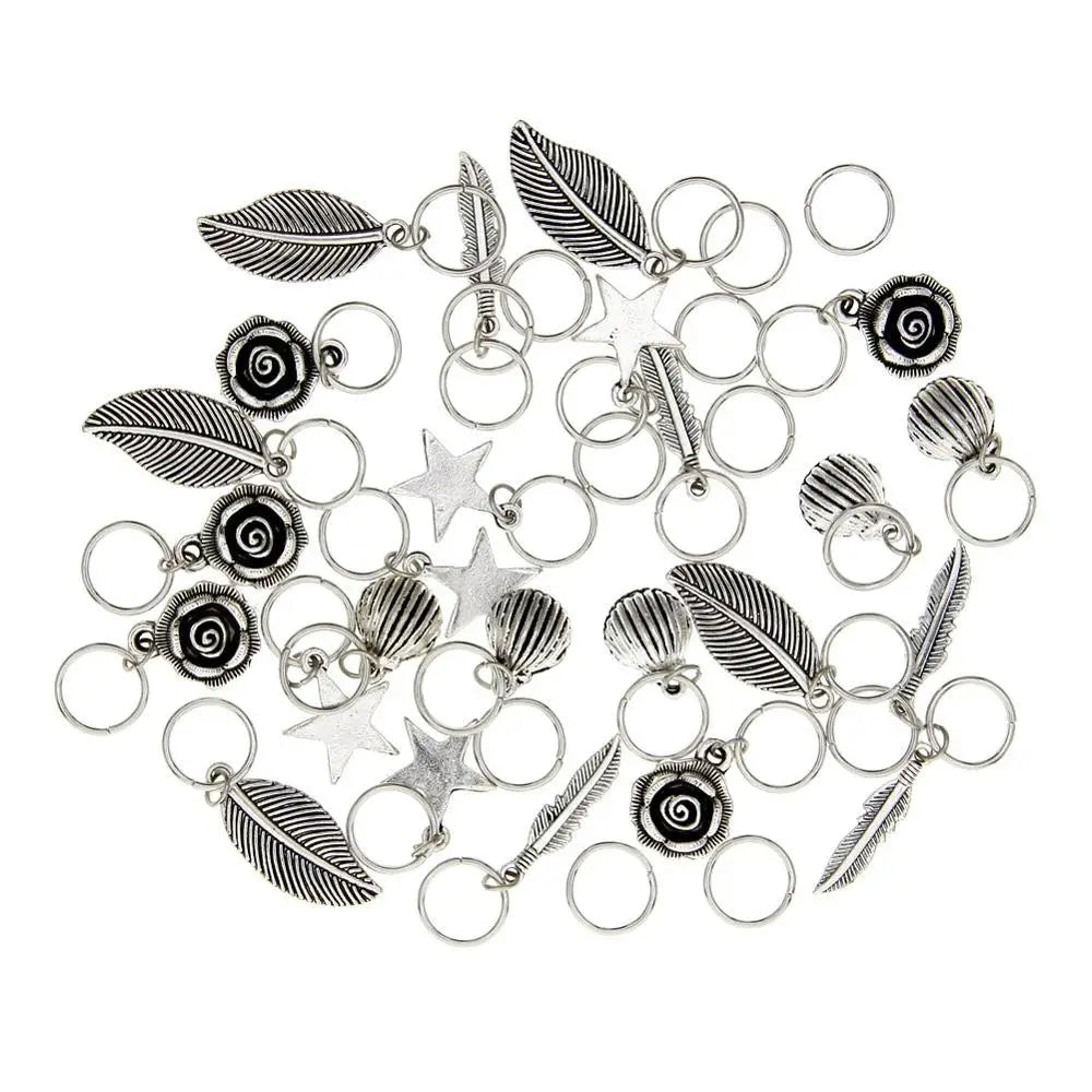 35pcs Hair Jewelry Rings Set Dreadlock Braids Beads Leaves Star Shape Pendants African Hair Beads Hair Jewelry for Braids