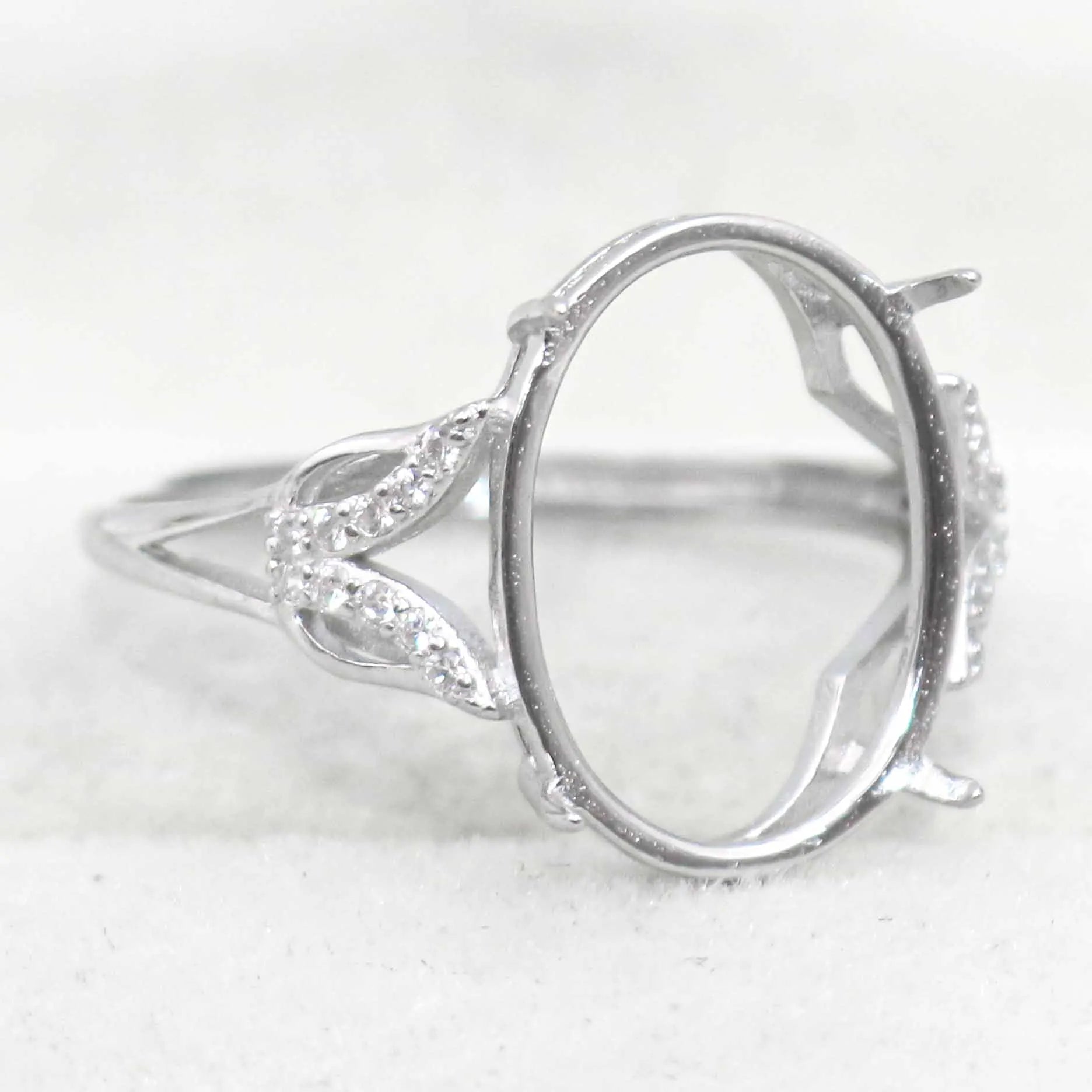 Sterling Silver 12*16mm Semi Mount Ring Empty Frame Blank Support Setting S925 Base Holder Without Center Stone for DIY Inlay