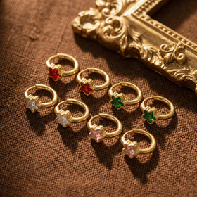 QIAOREN 12145-48Y2K Assorted Colored Star Zircon Stainless Steel Hoop Earrings Gold Beaded Edge Tiny Earring Bulk Supply Europe
