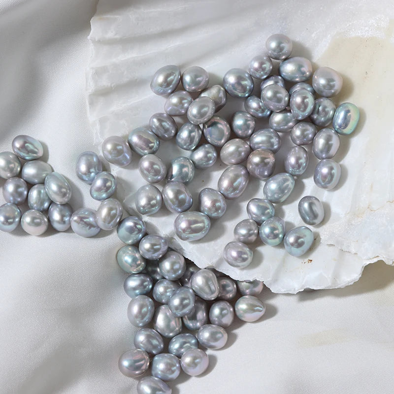 Women's Gray Large Natural Freshwater Pearl Necklace 7-8mm Large Natural Pearl Strand Loose Pearls Jewelry Accessories