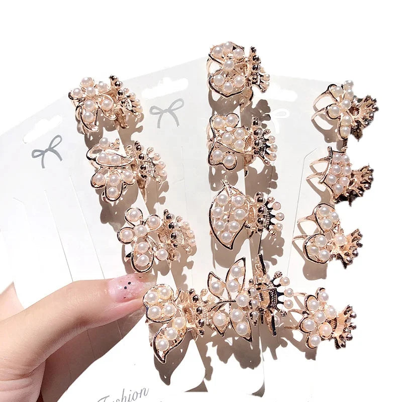 MIO New Style Flower butterfly Leaf Shape 2cm Mini Hair Clamp Gold Color Alloy Pearls Hair Clip Claws Women Hair Accessories