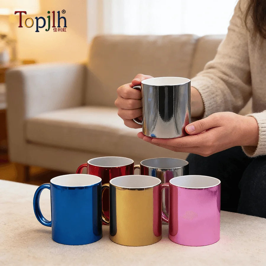 Topjlh Sublimation Plated 11oz Ceramic Mug Custom Heat Transfer Printing Wholesale Blank Mug for Promotional Gift Shops