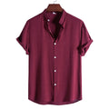 RNSHANGER Summer Men's Plain Shirt Fashion Stand Collar Short Sleeve Solid Color Casual Button-Down Shirts Dress Shirts for Men