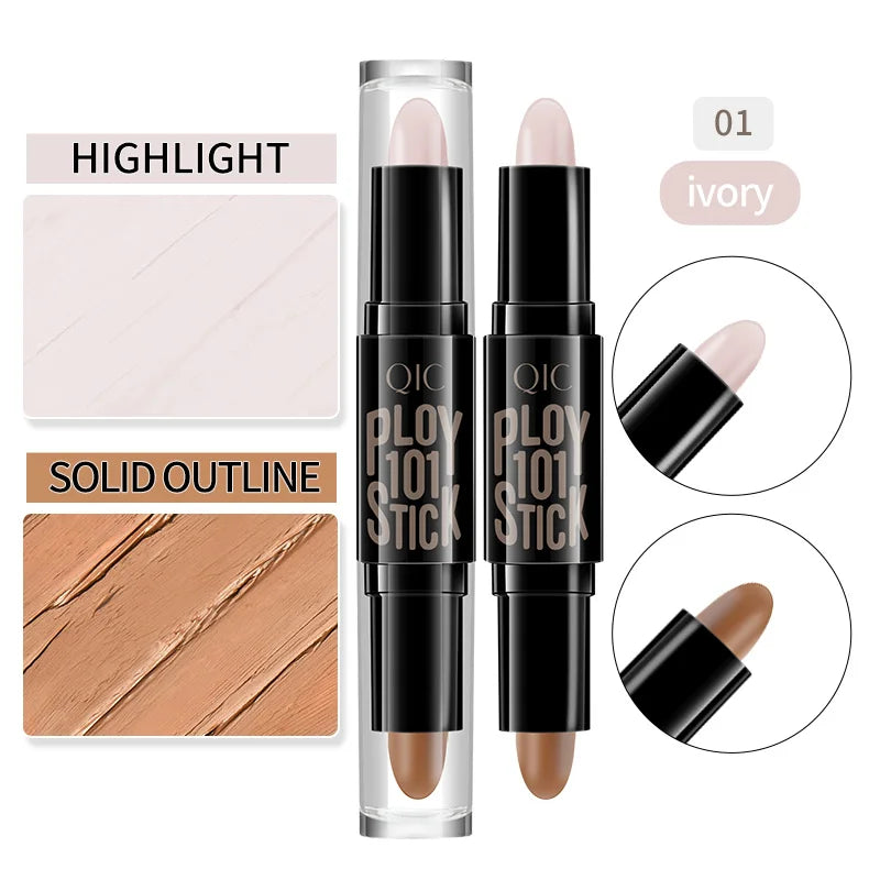 Cross-border Makeup QIC Double Ended Concealer Stick Stereoscopic Contouring Brightening Face Highlighter Pen Color Contouring s