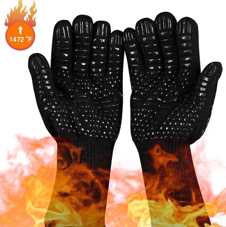 FBA Custom Logo Black Aramid Barbeque Oven Mitts OEM for Kitchen Cooking 932F Extreme Heat Resistant BBQ Grill Gloves