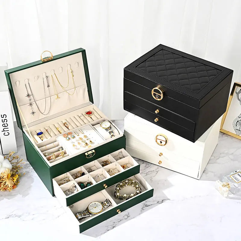 Eco-friendly PU Leather Portable Magnetic Jewelry Gift Storage Exquisite Large Capacity Luxury Multi-layer Earring Necklace Box