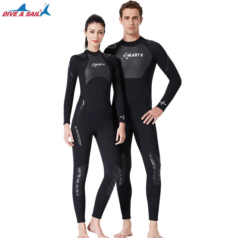 DIVE&SAIL 3mm Men Women Sharkskin Neoprene Surfing Wet Suits Unisex Blackzip Long Sleeve Full Body Scuba Diving Wetsuit