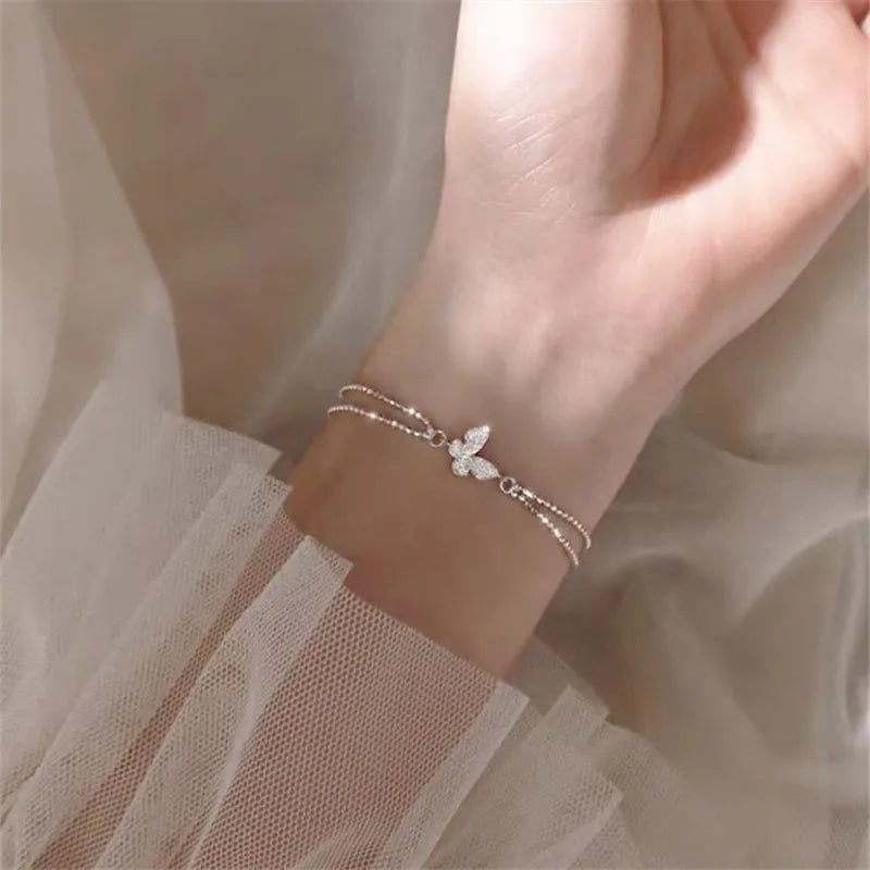 Top Fashion Adjustable Gold Plated Butterfly Fairy Bracelet Individuality Cubic Zirconia Moon Star Charm Bracelet for Women