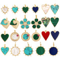 Fashion Elegant Love Heart Round Shape Natural Mother of Pearl Shell Agate Malachite Pendant CharmDIY Necklace Accessories M30
