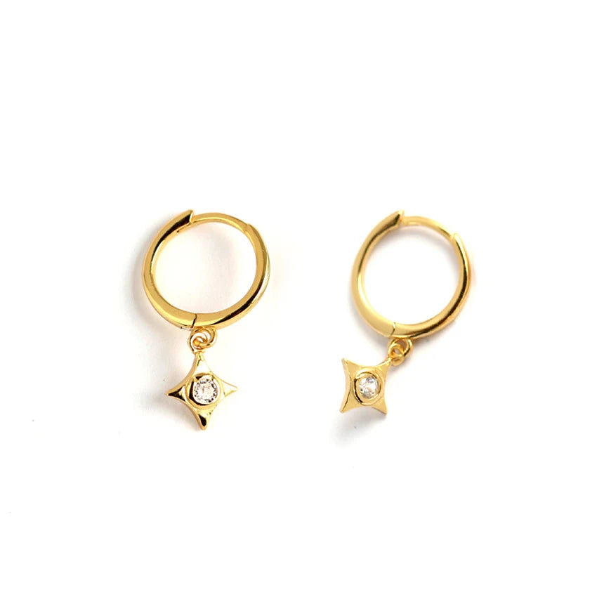 Chic Gold Plated Huggie Hoop Earrings for Women Small Round Mini Drop Loops with Star in 925 Sterling Silver for Party Occasions