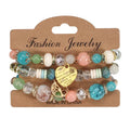 YL Cross-Border for Bohemian Unisex Beaded Elastic Multi-Layer Colorful Natural Stone Heart Stacking Bracelet Bangles