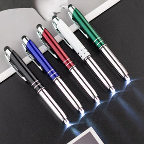 2025 New Arrival 3-in-1 Custom Logo Metal Light Pen LED Touch Ball Point Pen with 1.0mm Writing Width Multi-Function 3-in-1 Pen