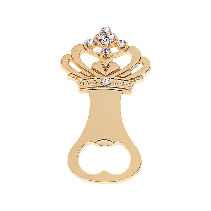 Popular Zinc Alloy Metal Diamond Crown Bottle Opener with Nickel/Imitation Gold Plating for Wedding & Home Use