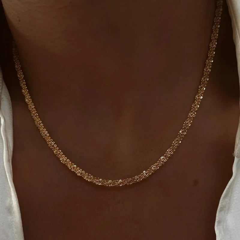 Wholesale 18K Gold Plated Shiny Chain Necklace Stainless Steel Twisted Chain for Women