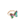 Wholesale Trendy butterfly Rhinestone Finger Rings Gold Plated Multi Colors Crystal Butterfly Finger Rings for Women Jewelry