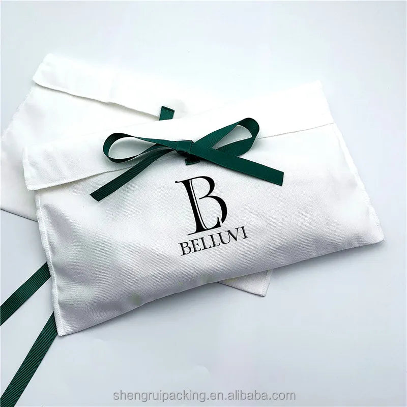 Custom Twill Cotton Underwear Packaging Envelope BagCotton Lingerie Bag With Bowknot